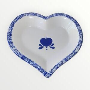 Blue Drip Sponge Pie Cake Baking Pan Ceramic Stoneware Heart Shaped Baking Dish